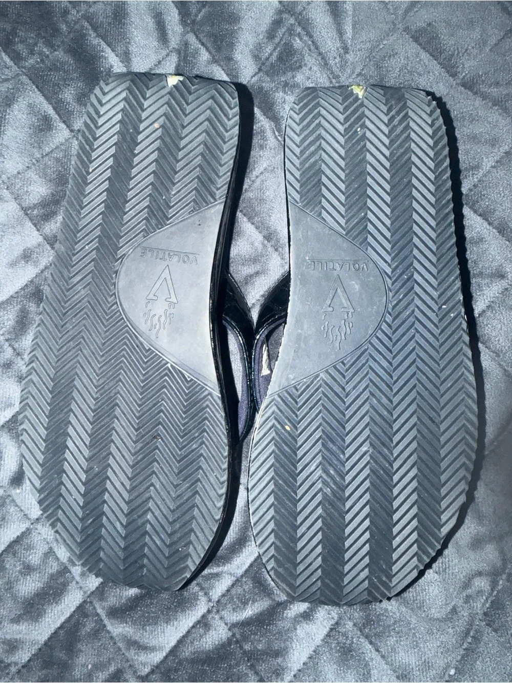 Volatile Navy Blue Flip Flops with Black Croc-Texture Thongs